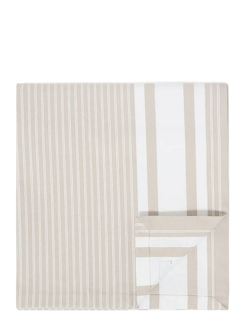 Lexington Home - Icons Striped Org Cotton Oxford Tablecloth - dukar & löpare - beige/white - 0