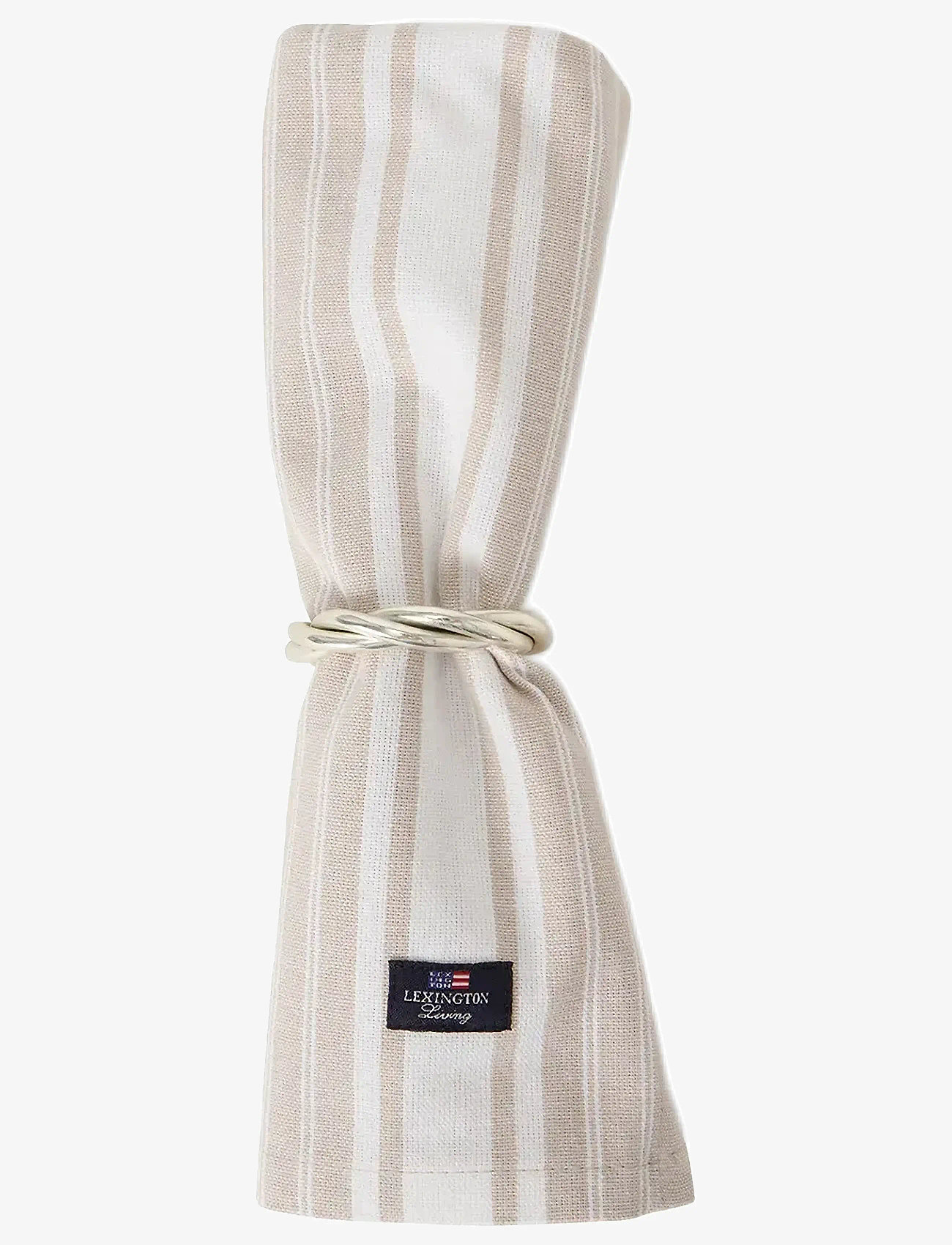 Lexington Home - Icons Striped Org Cotton Oxford Napkin - tygservetter - beige/white - 1
