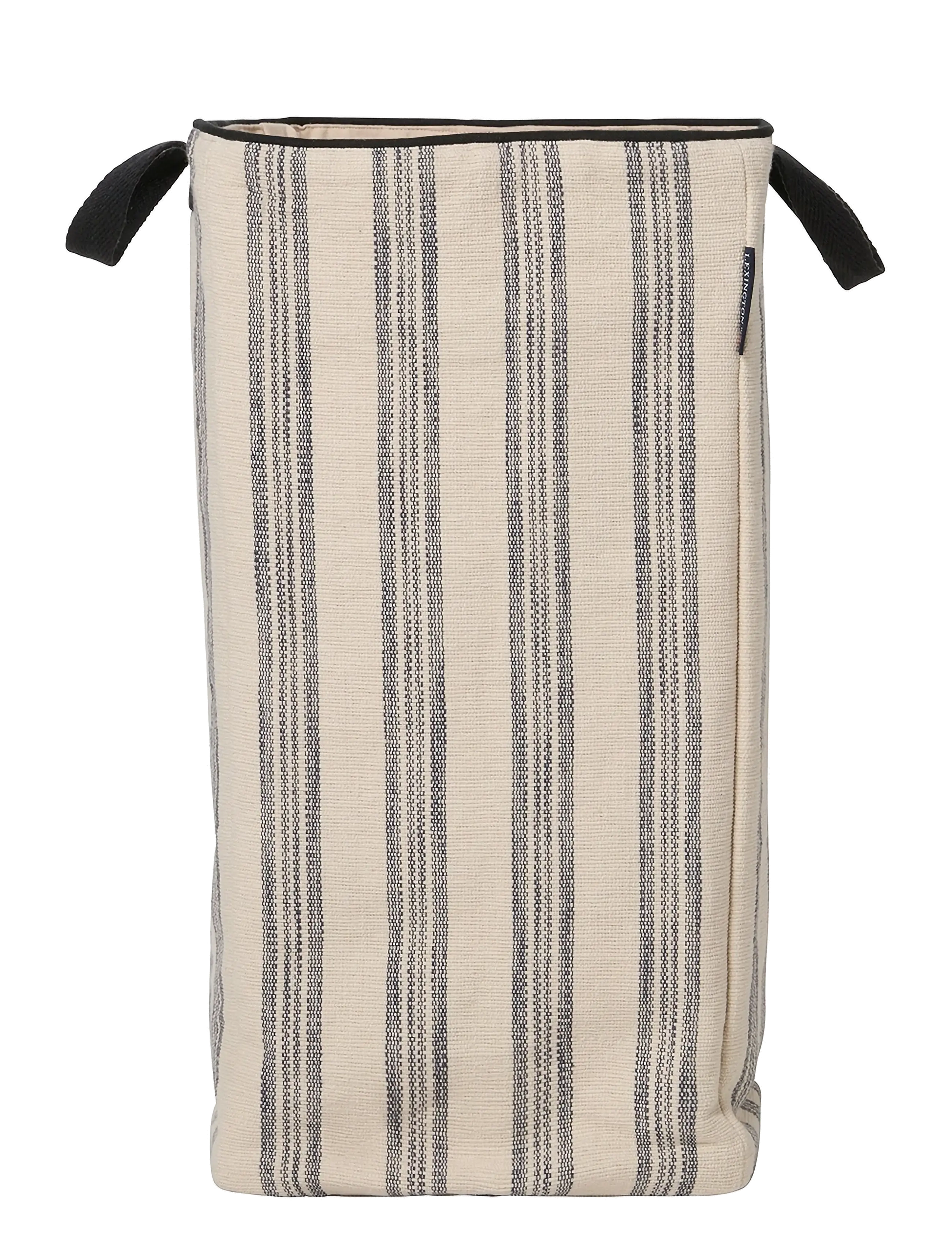 Striped Org Cotton Canvas Laundry Basket - BEIGE/BLACK