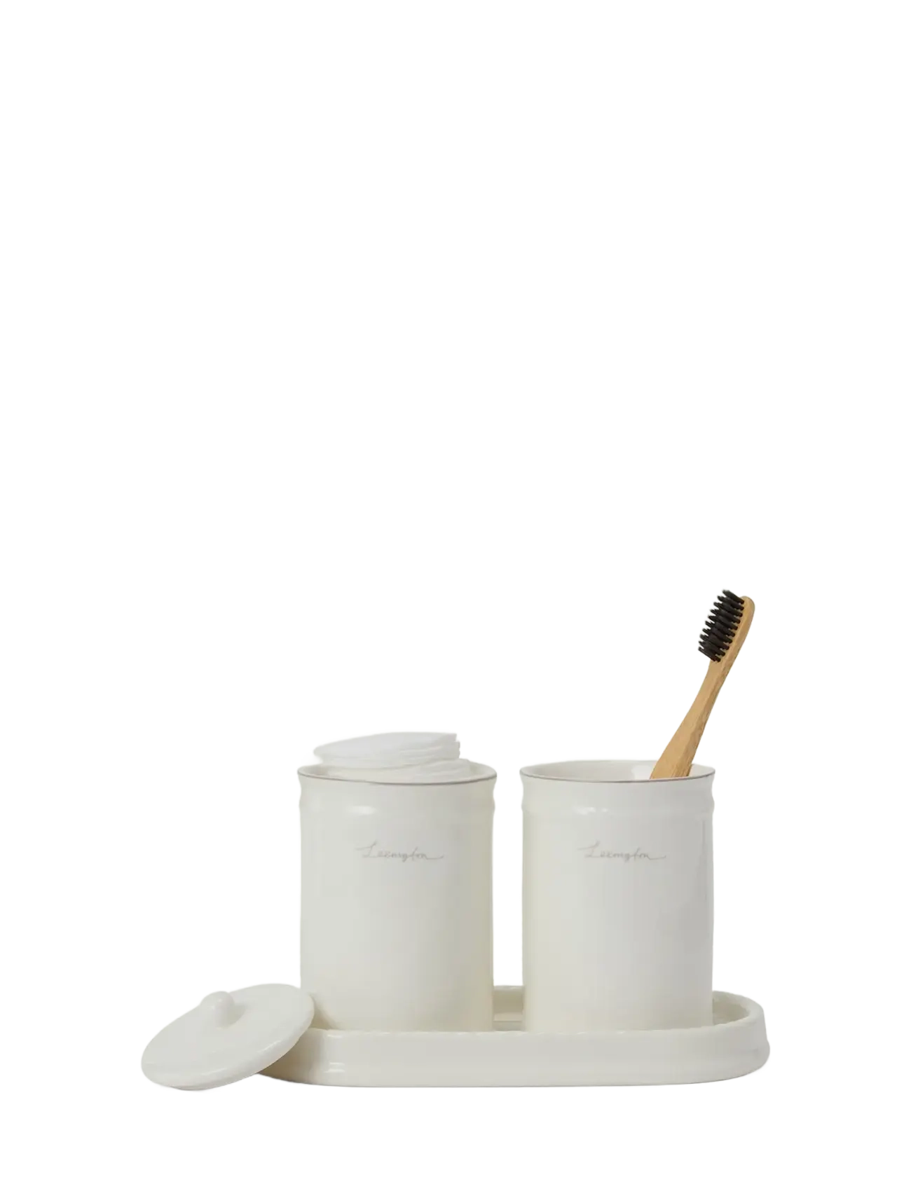 Lexington Home - Lexington Porcelain Cotton Pad Holder - tandborsthållare - white/beige - 1