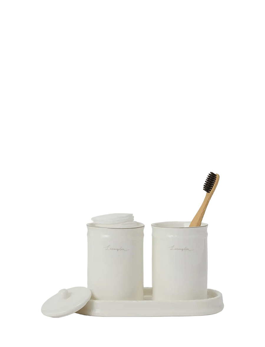 Lexington Home - Lexington Porcelain Cotton Pad Holder - zahnbürstenhalter - white/beige - 1