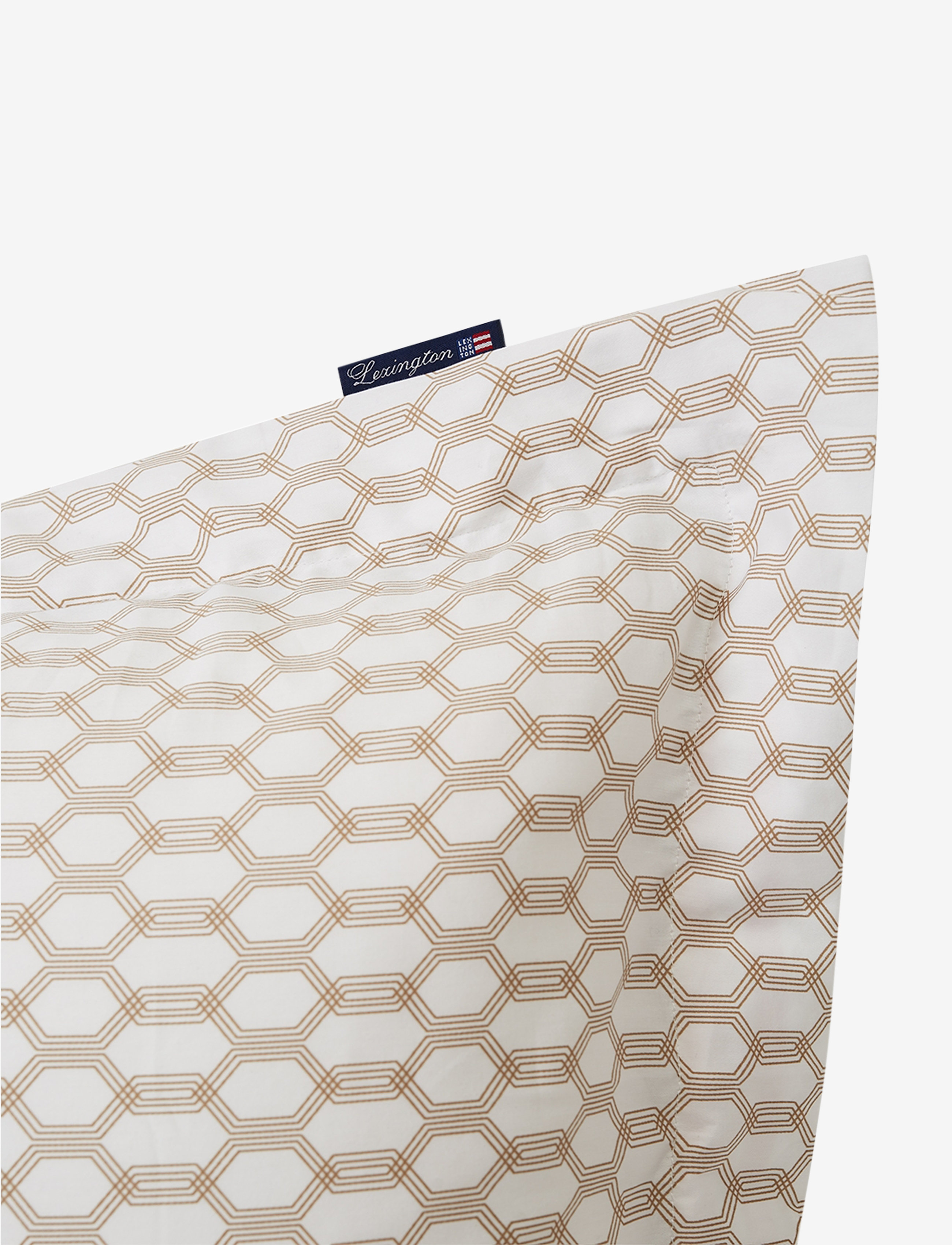 Lexington Home - White/Dk Beige Printed Cotton Sateen Pillowcase - pudebetræk - white/dk beige - 2