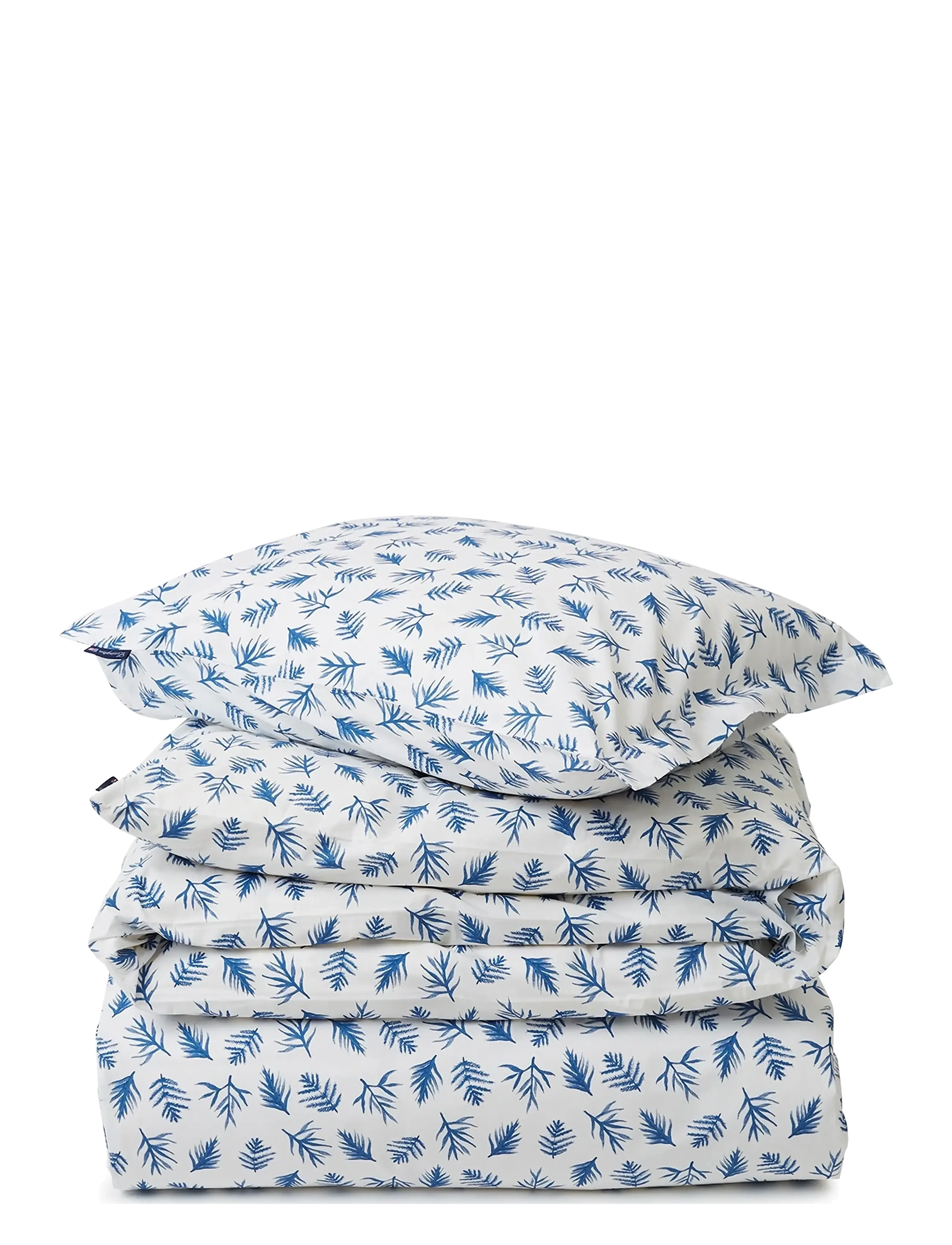 Lexington Home Blue Printed Leaves Organic Cotton Poplin Bed Set - Tekstiler - WHITE/BLUE / white