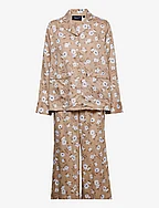 Isabella Lyocell Printed Flower Pajama Set - BEIGE MULTI