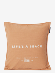 Life´s A Beach Embroidered Cotton Pillow Cover - BEIGE/WHITE