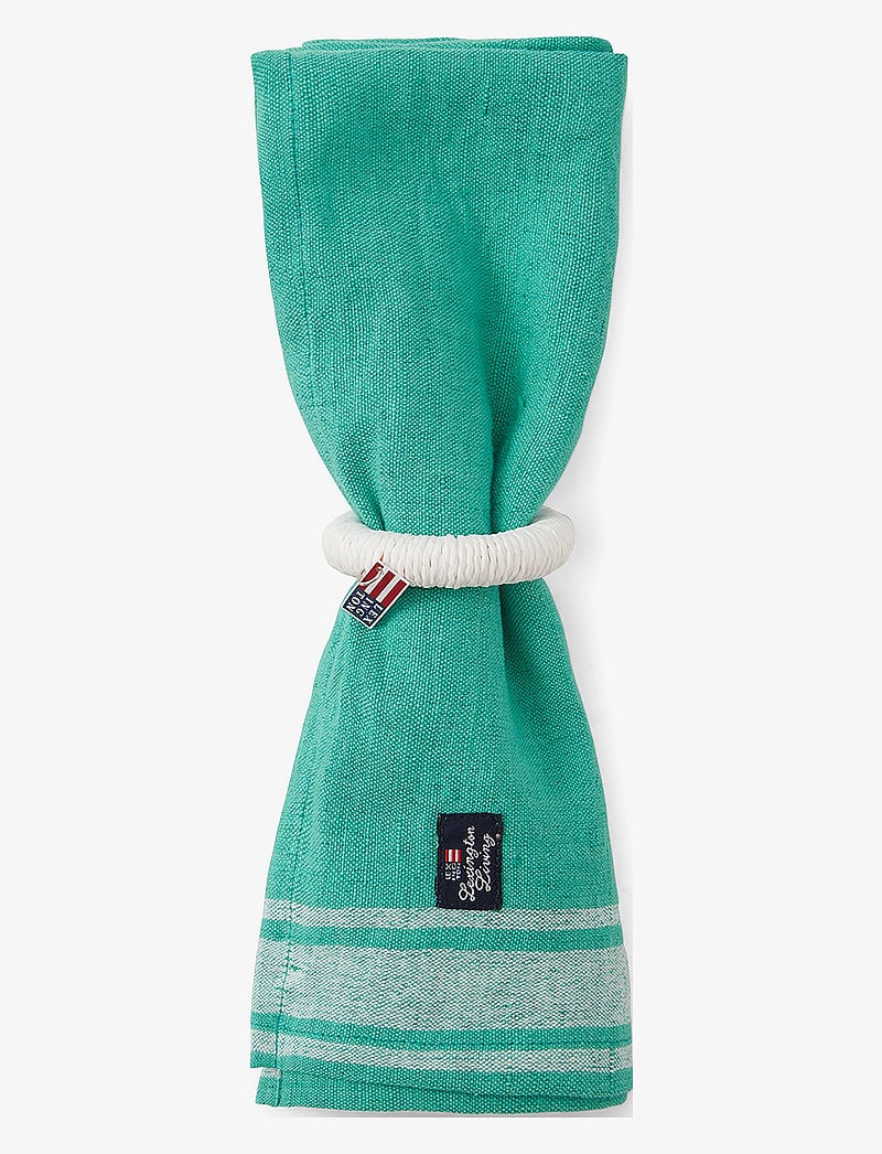 Lexington Home - Linen Cotton Napkin with Side Stripes - linased ja puuvillased salvrätikud - green/white - 2
