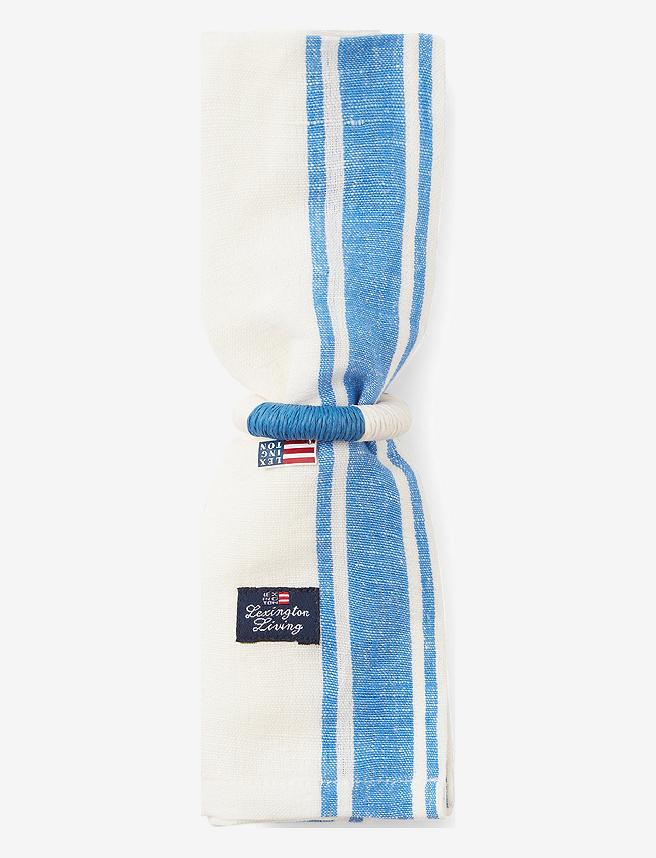 Lexington Home - Linen Cotton Napkin with Side Stripes - linased ja puuvillased salvrätikud - white/blue - 1