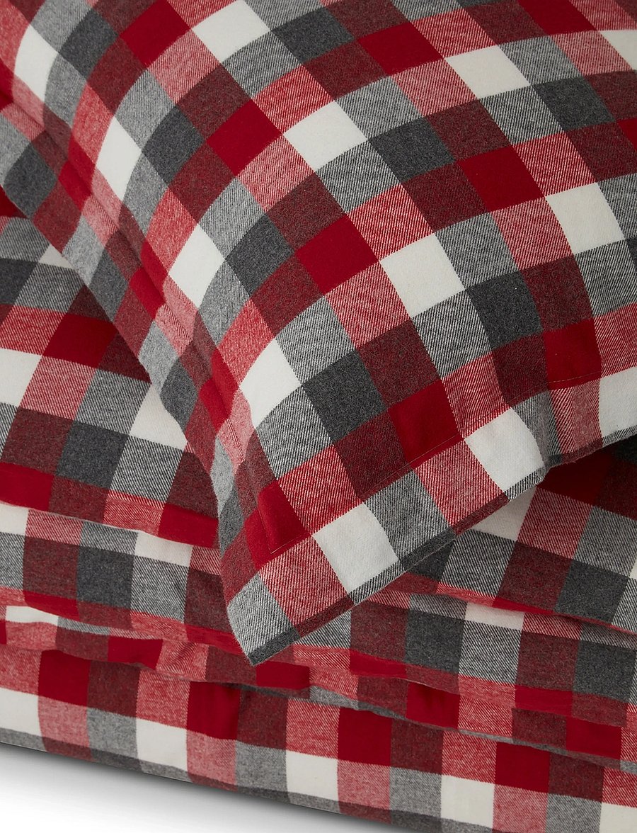 Lexington Home - Checked Cotton Flannel Bed Set - sengesæt - red/dk gray - 2