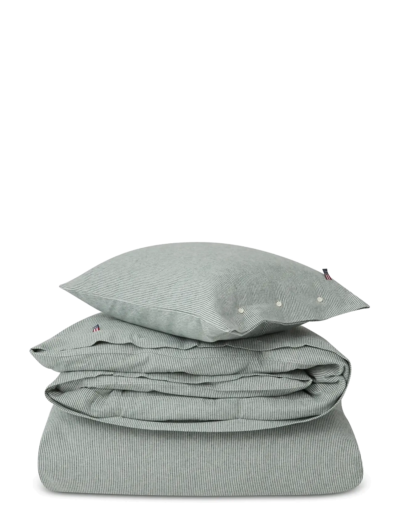 Lexington Home Striped Cotton Flannel Bed Set - Sengesæt - GREEN/OFF WHITE / grey
