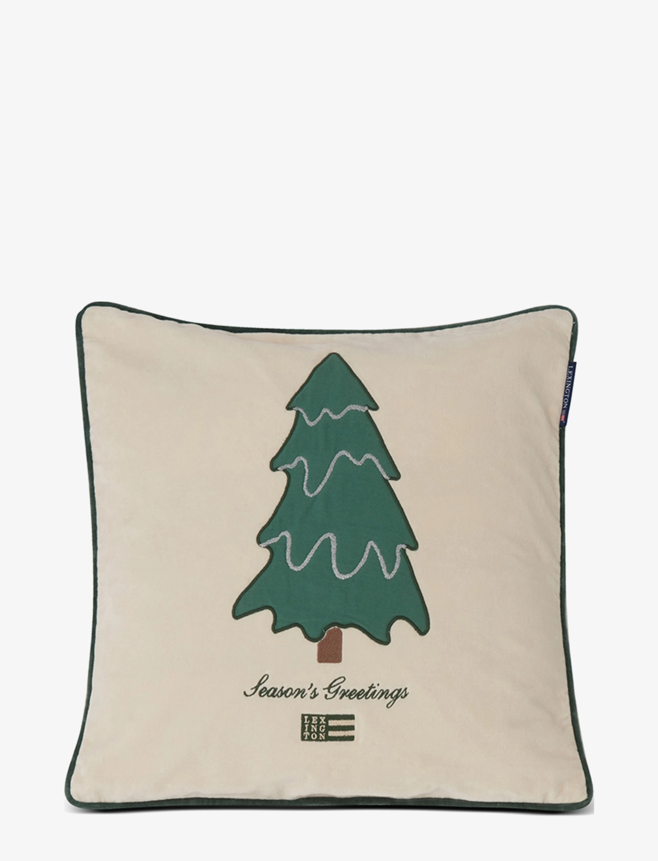 Pine Tree Twill Patch Cotton Velvet Pillow Cover - LT BEIGE/GREEN