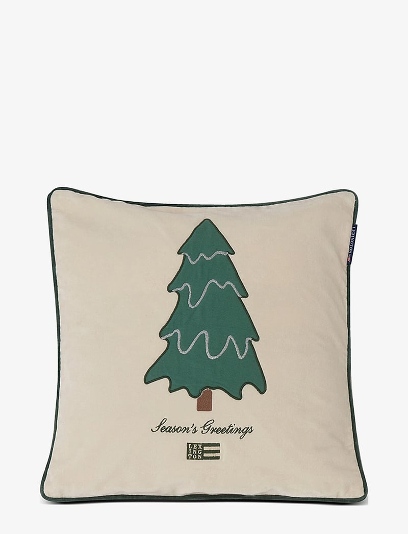 Lexington Home - Pine Tree Twill Patch Cotton Velvet Pillow Cover - køb efter pris - lt beige/green - 0