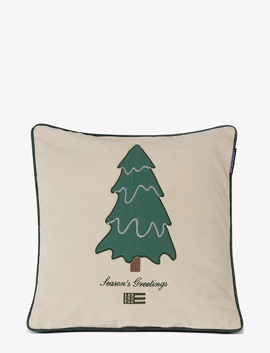 Lexington Home - Pine Tree Twill Patch Cotton Velvet Pillow Cover - padjakatted - lt beige/green - 1