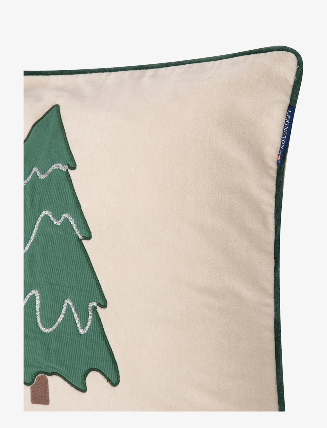 Lexington Home - Pine Tree Twill Patch Cotton Velvet Pillow Cover - pudebetræk - lt beige/green - 3
