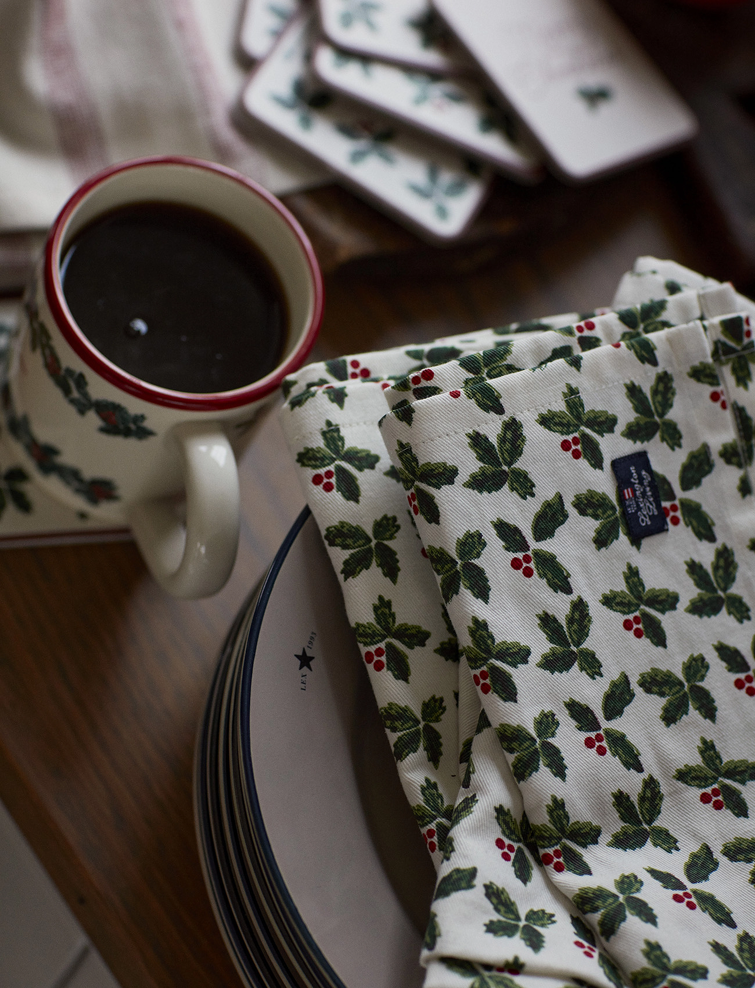 Lexington Home - Printed Organic Cotton Twill Napkin - white/green - 5