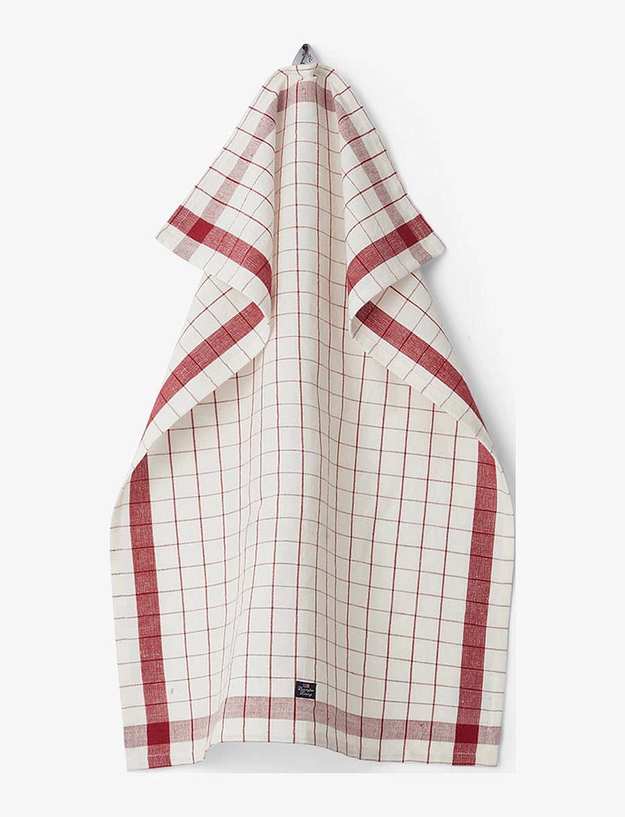 Lexington Home - Linen/Cotton Checked Kitchen Towel - white/red - 1