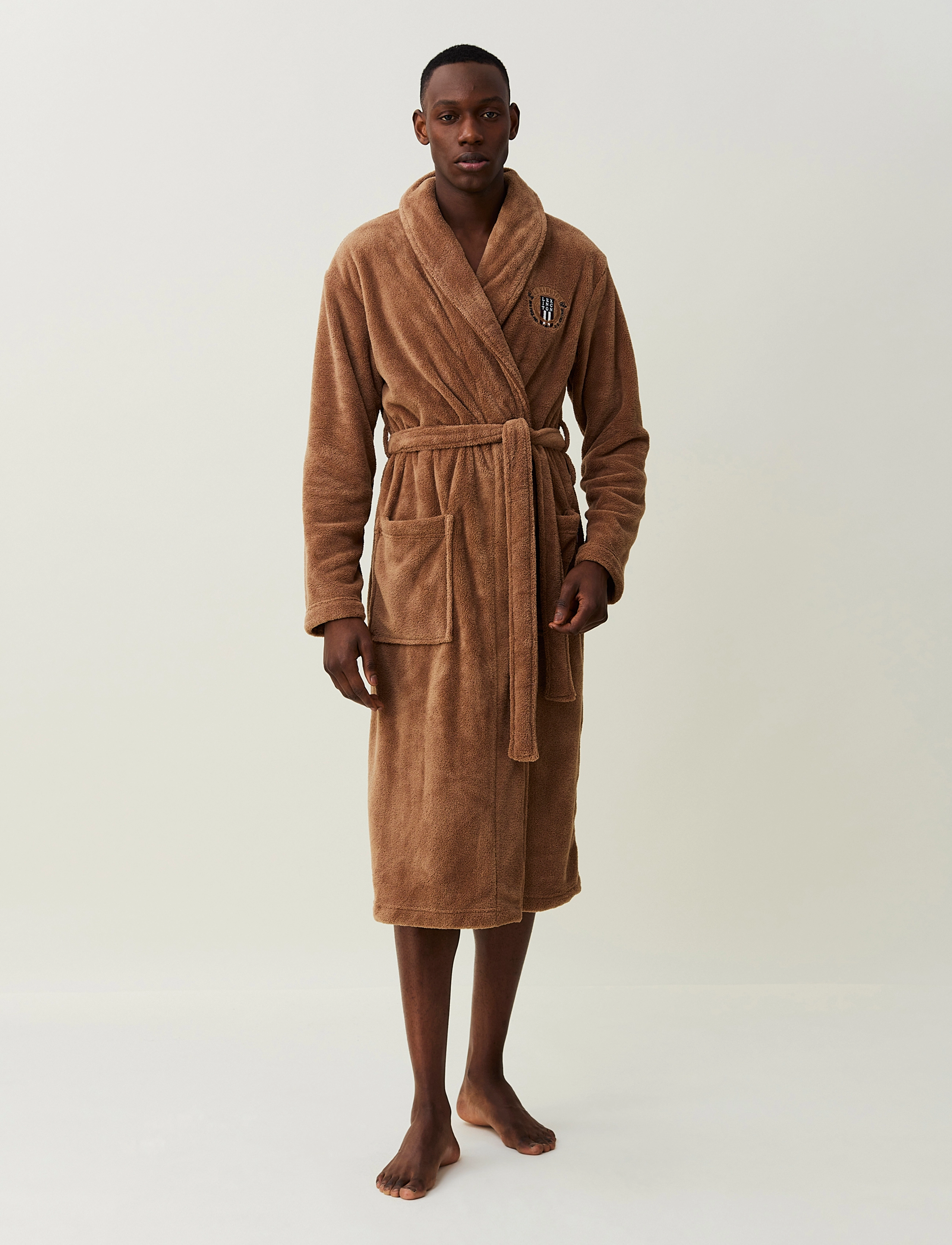 Lexington Home - Lesley Fleece Robe - mid brown - 1