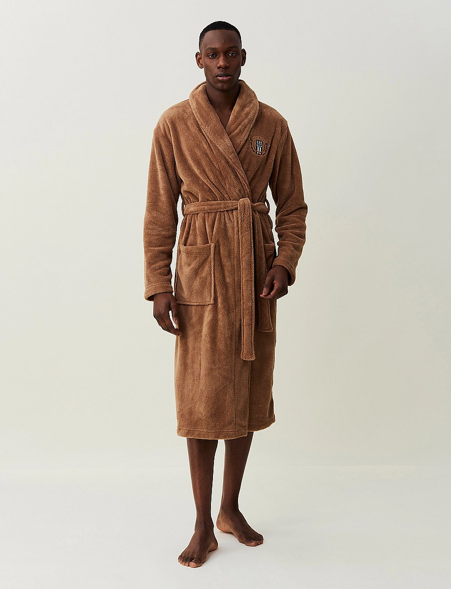 Lexington Home - Lesley Fleece Robe - mid brown - 1