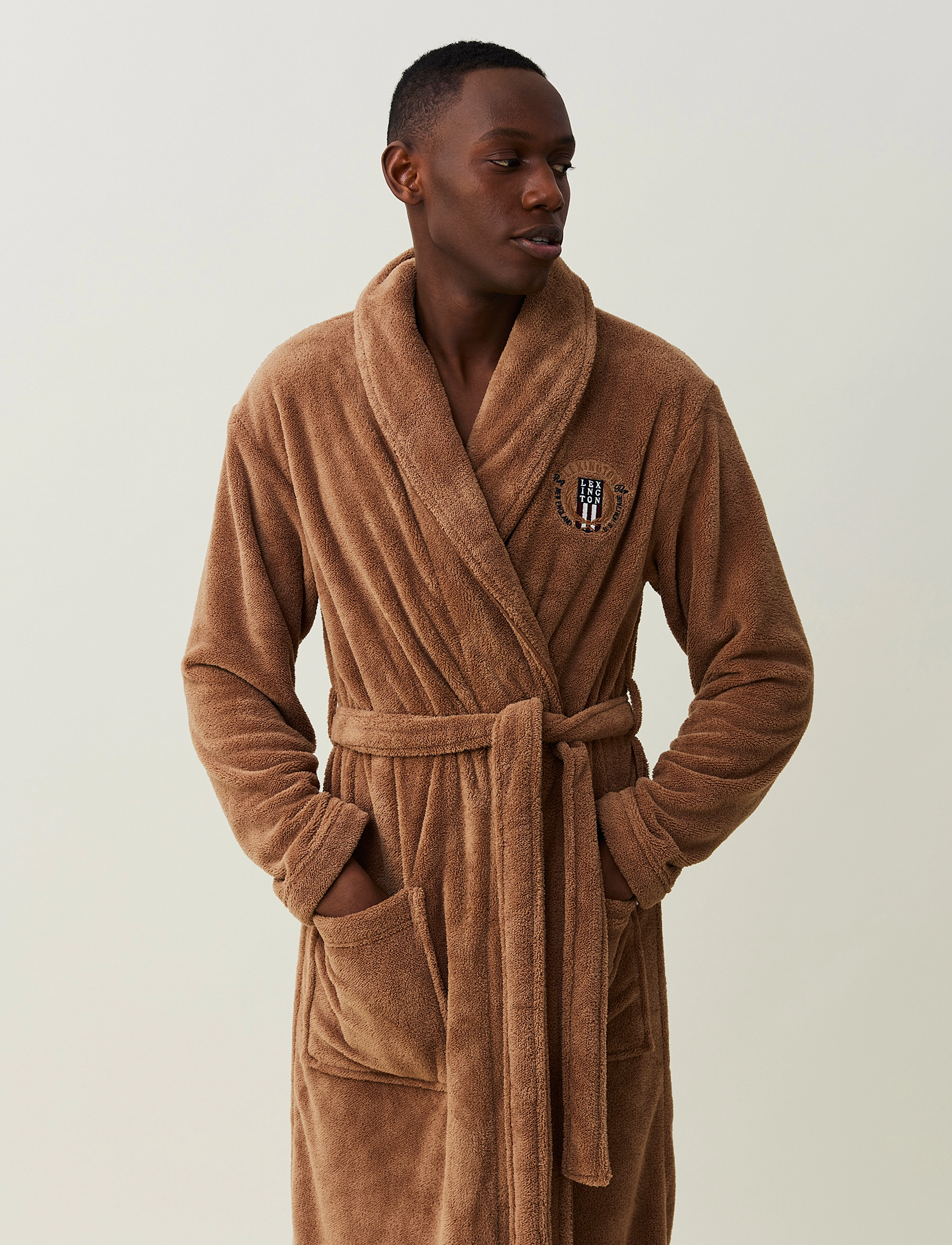 Lexington Home - Lesley Fleece Robe - mid brown - 3