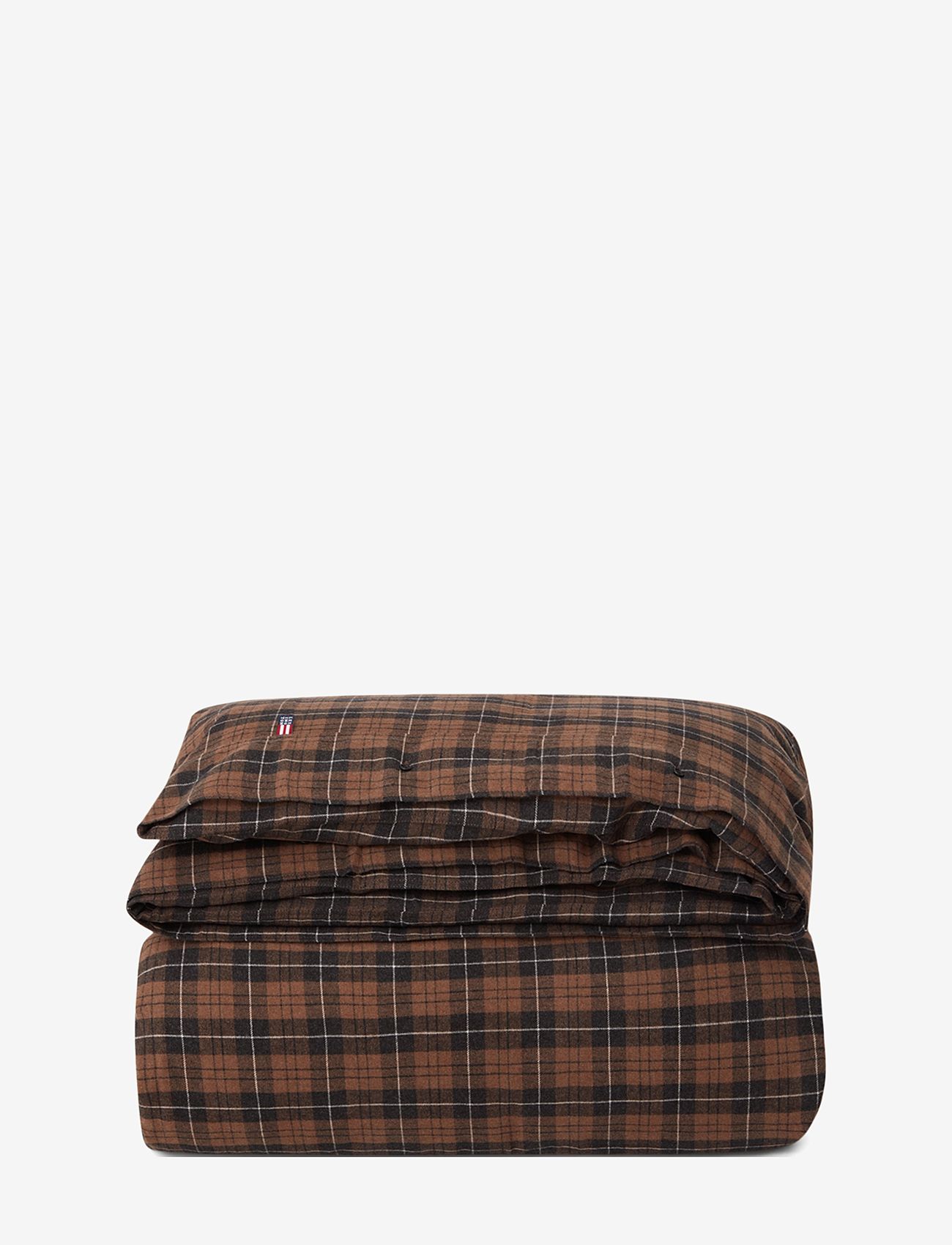 Lexington Home - Brown/Dk Gray Checked Cotton Flannel Duvet Cover - pussilakanat - brown/dk gray/white - 0