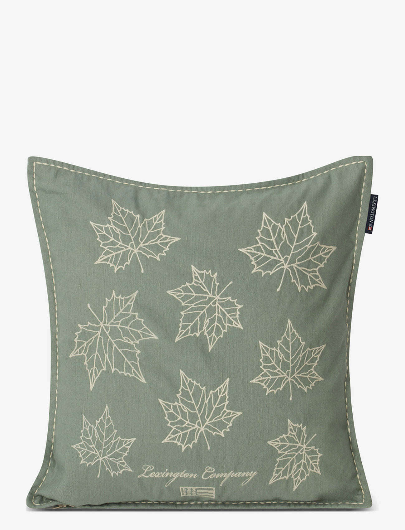 Lexington Home - Leaves Embroidered Linen/Cotton Pillow Cover - kussenslopen - green/lt beige - 0