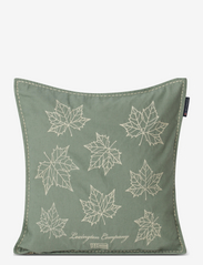 Leaves Embroidered Linen/Cotton Pillow Cover - GREEN/LT BEIGE