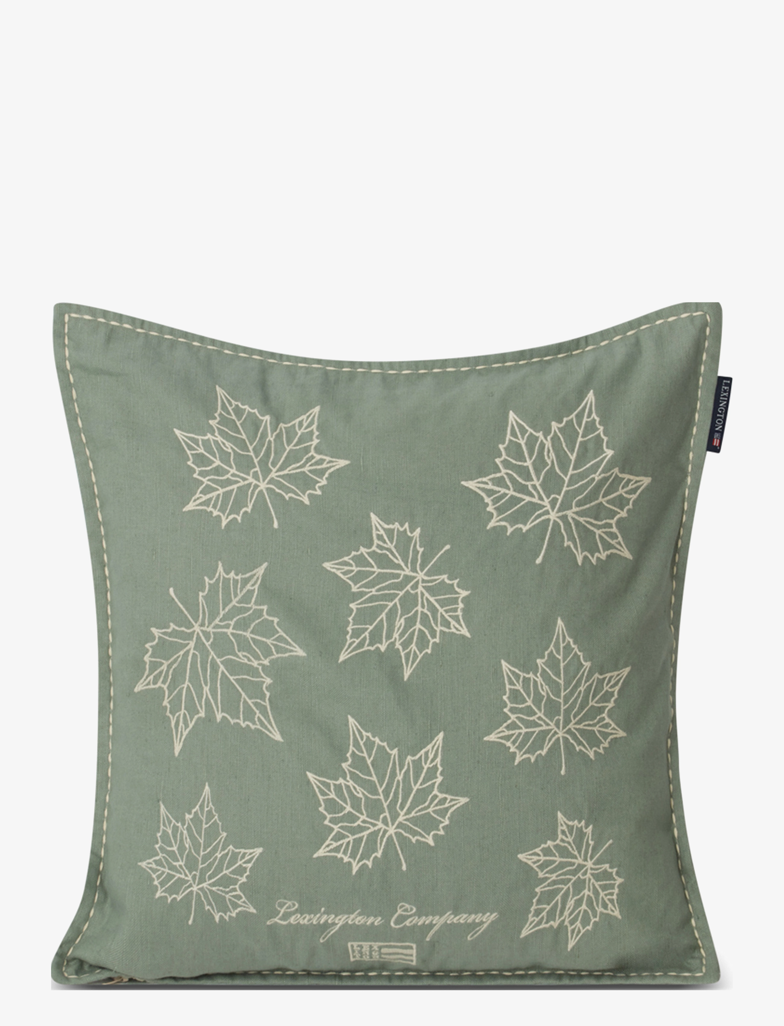 Lexington Home Leaves Embroidered Linen/Cotton Pillow Cover - Pudebetræk - GREEN/LT BEIGE / green