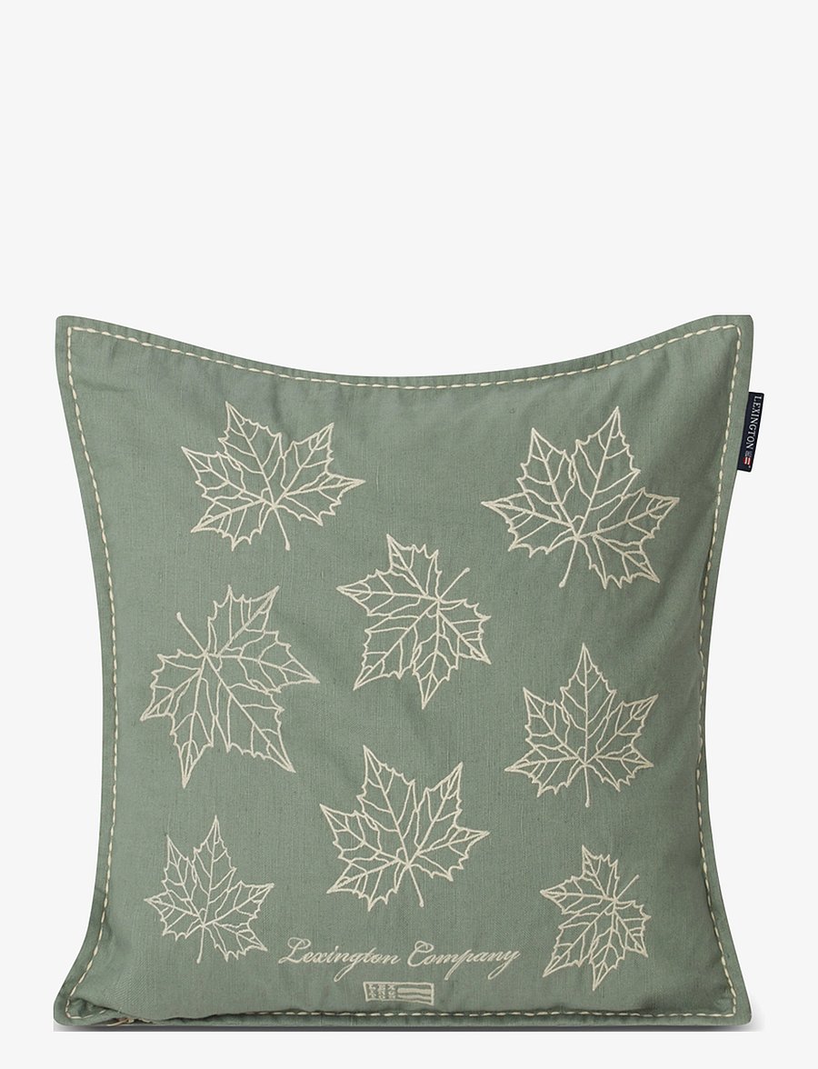 Lexington Home - Leaves Embroidered Linen/Cotton Pillow Cover - green/lt beige - 1