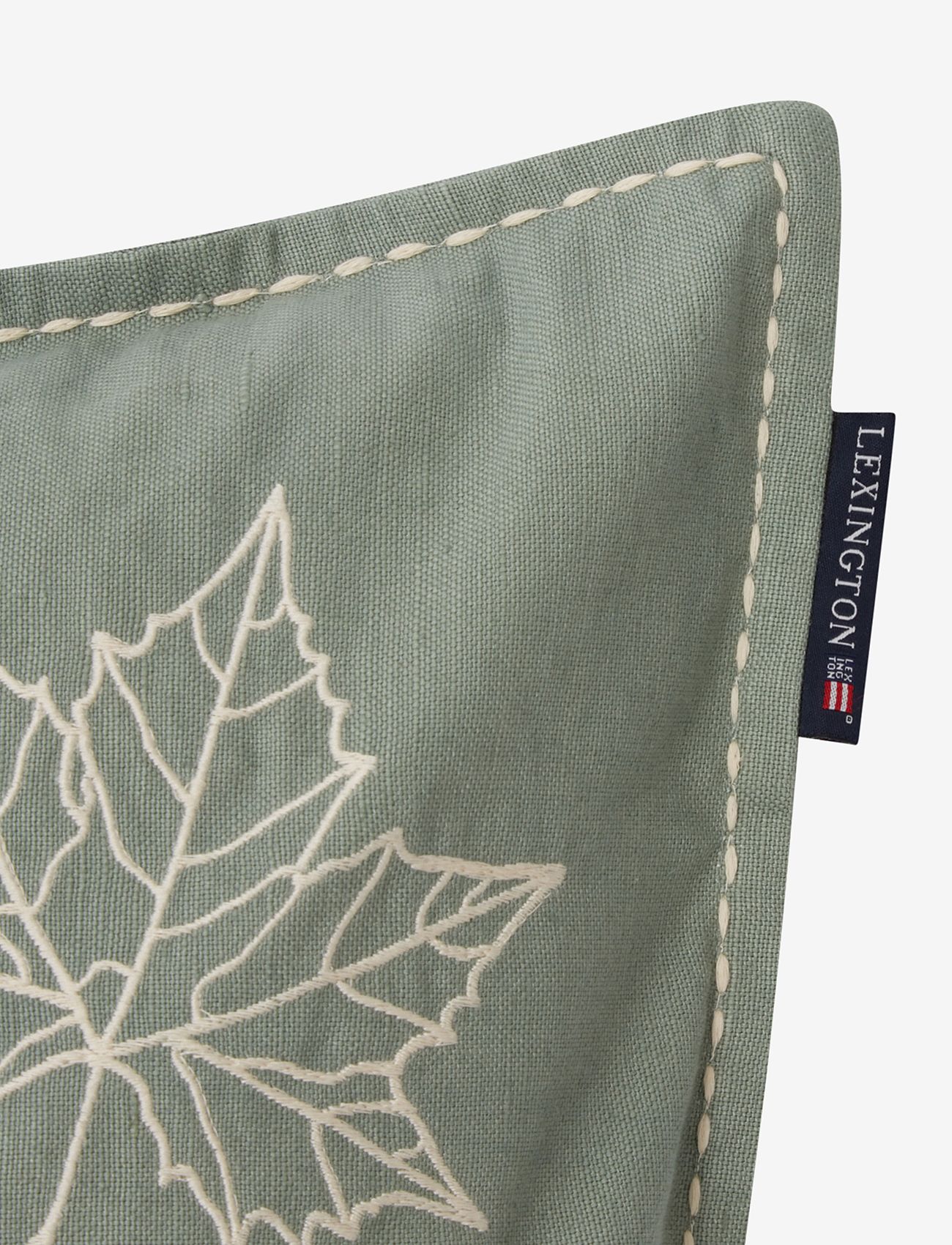 Lexington Home - Leaves Embroidered Linen/Cotton Pillow Cover - putevar - green/lt beige - 1