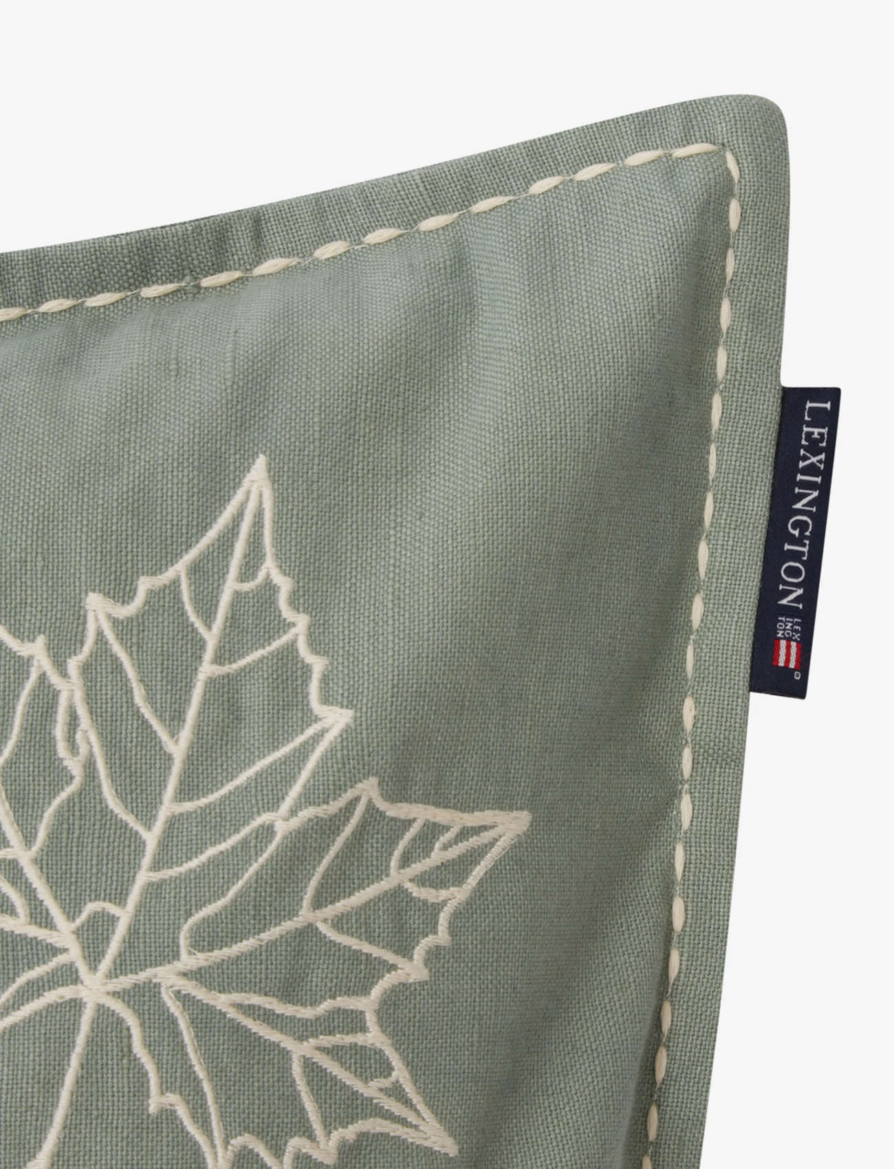 Lexington Home - Leaves Embroidered Linen/Cotton Pillow Cover - green/lt beige - 2
