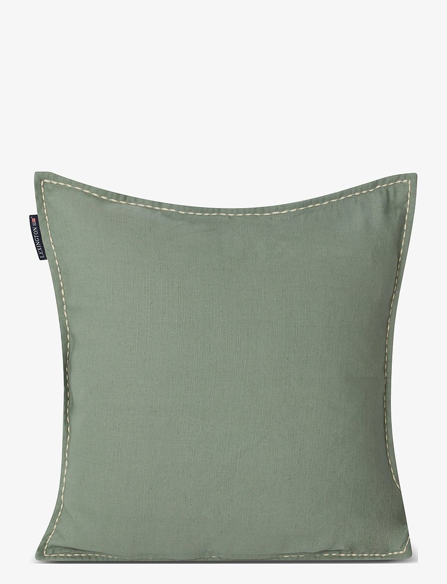 Lexington Home - Leaves Embroidered Linen/Cotton Pillow Cover - green/lt beige - 3