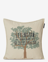Tree Logo Linen/Cotton Pillow Cover - LT BEIGE/GREEN