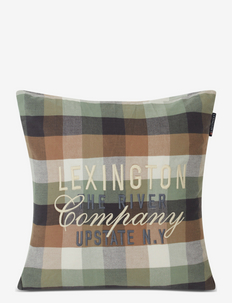 Checked Organic Cotton Flannel Logo Pillow Cover, Lexington Home