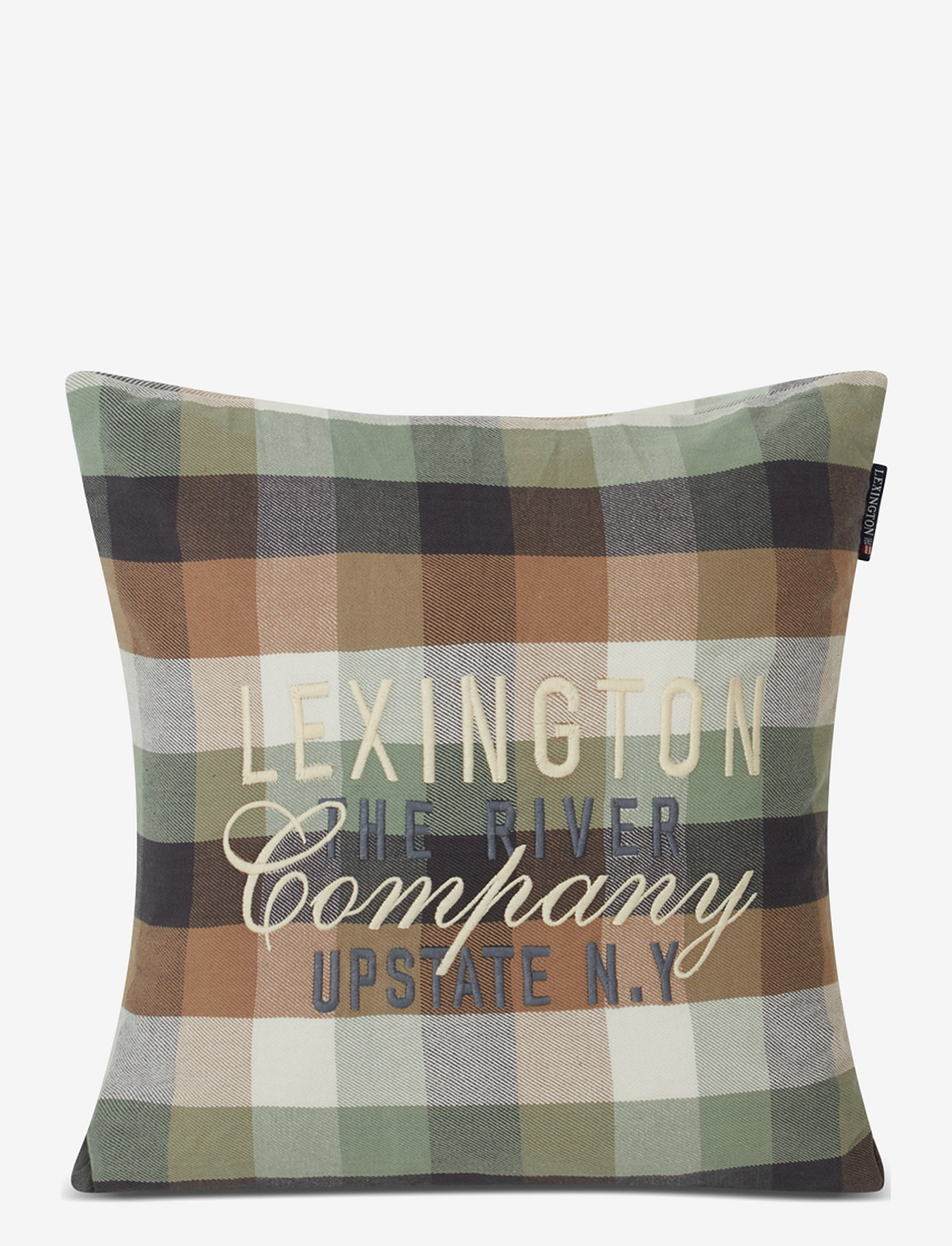 Lexington Home - Checked Organic Cotton Flannel Logo Pillow Cover - beige/green/white/dk gray - 0