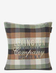Checked Organic Cotton Flannel Logo Pillow Cover - BEIGE/GREEN/WHITE/DK GRAY