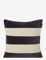 Block Striped Organic Cotton Velvet Pillow Cover - DK GRAY/LT BEIGE