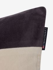 Lexington Home - Block Striped Organic Cotton Velvet Pillow Cover - pudebetræk - dk gray/lt beige - 1