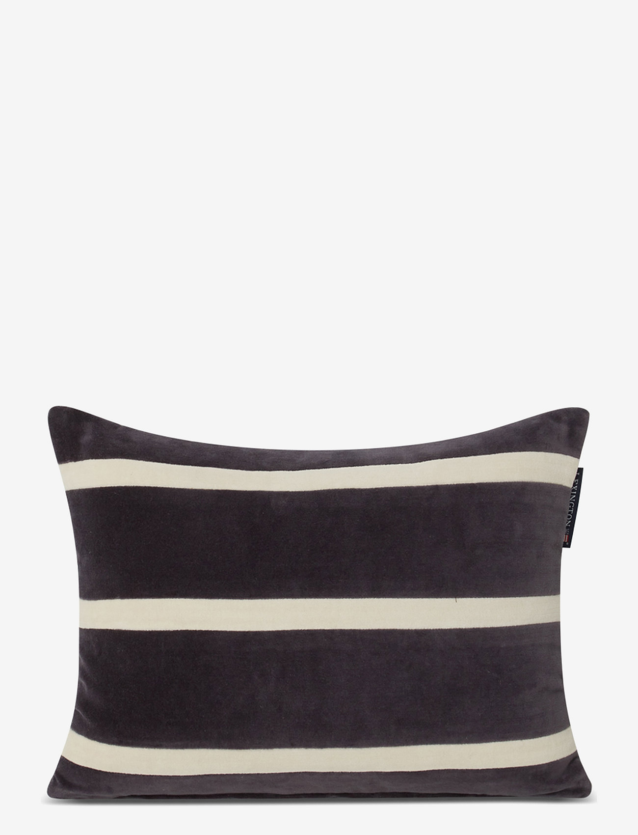 Lexington Home - Striped Organic Cotton Velvet Pillow - kussenslopen - dk gray/lt beige - 0