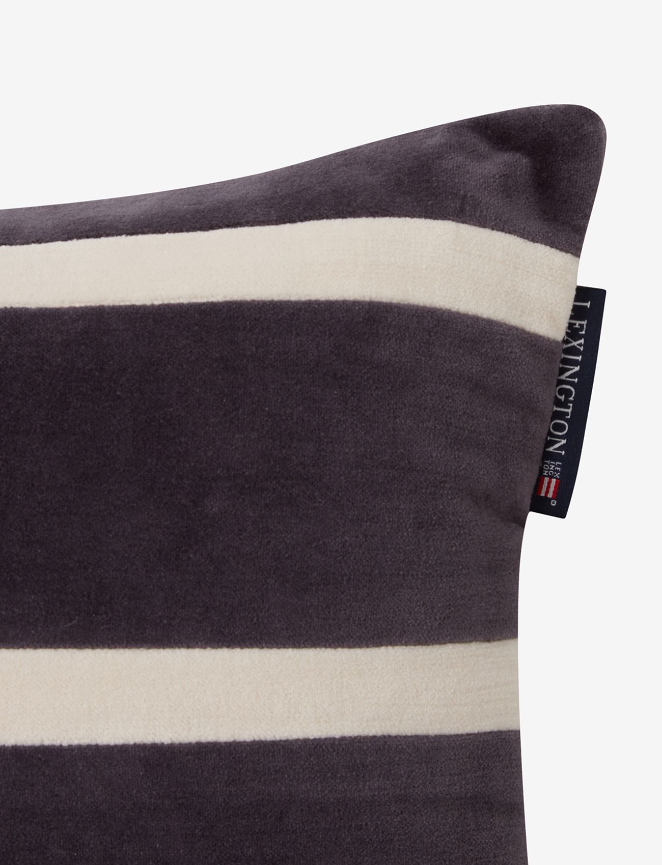 Lexington Home - Striped Organic Cotton Velvet Pillow - pudebetræk - dk gray/lt beige - 1