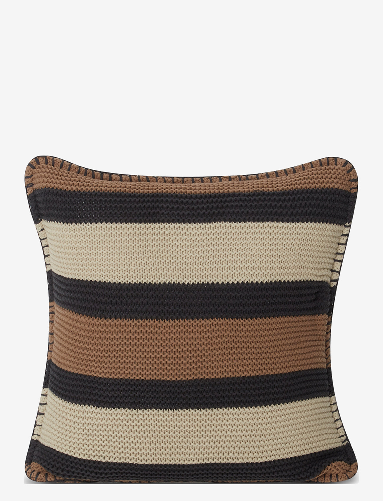 Lexington Home - Striped Knitted Cotton Pillow Cover - Örngott - brown/lt beige/dk gray - 0