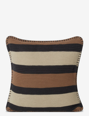 Striped Knitted Cotton Pillow Cover - BROWN/LT BEIGE/DK GRAY