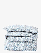 Blue Floral Printed Cotton Sateen Bed Set - BLUE/WHITE/LT BEIGE