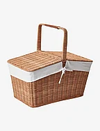 Rattan Picnic Basket with Leather and Liner - NATURAL