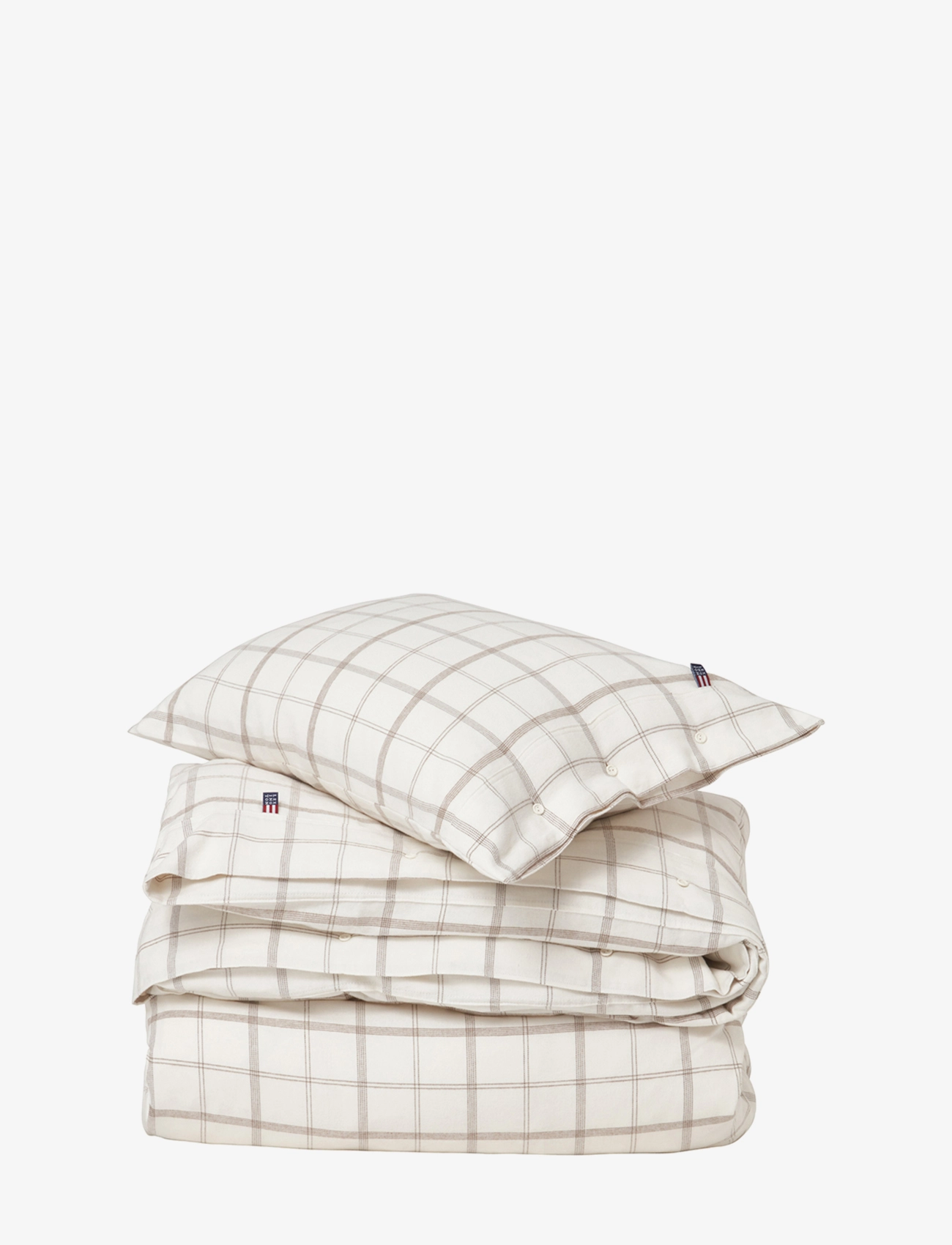 Lexington Home Checked Cotton Flannel Bed Set - Sengesæt - WHITE/BROWN / cream