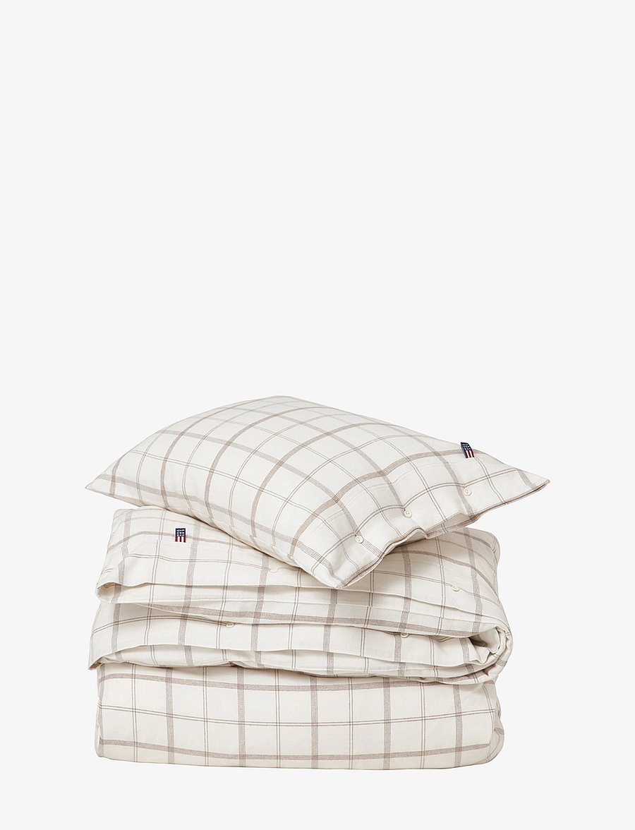 Lexington Home - White/Brown Checked Cotton Flannel Bed Set - white/brown - 0