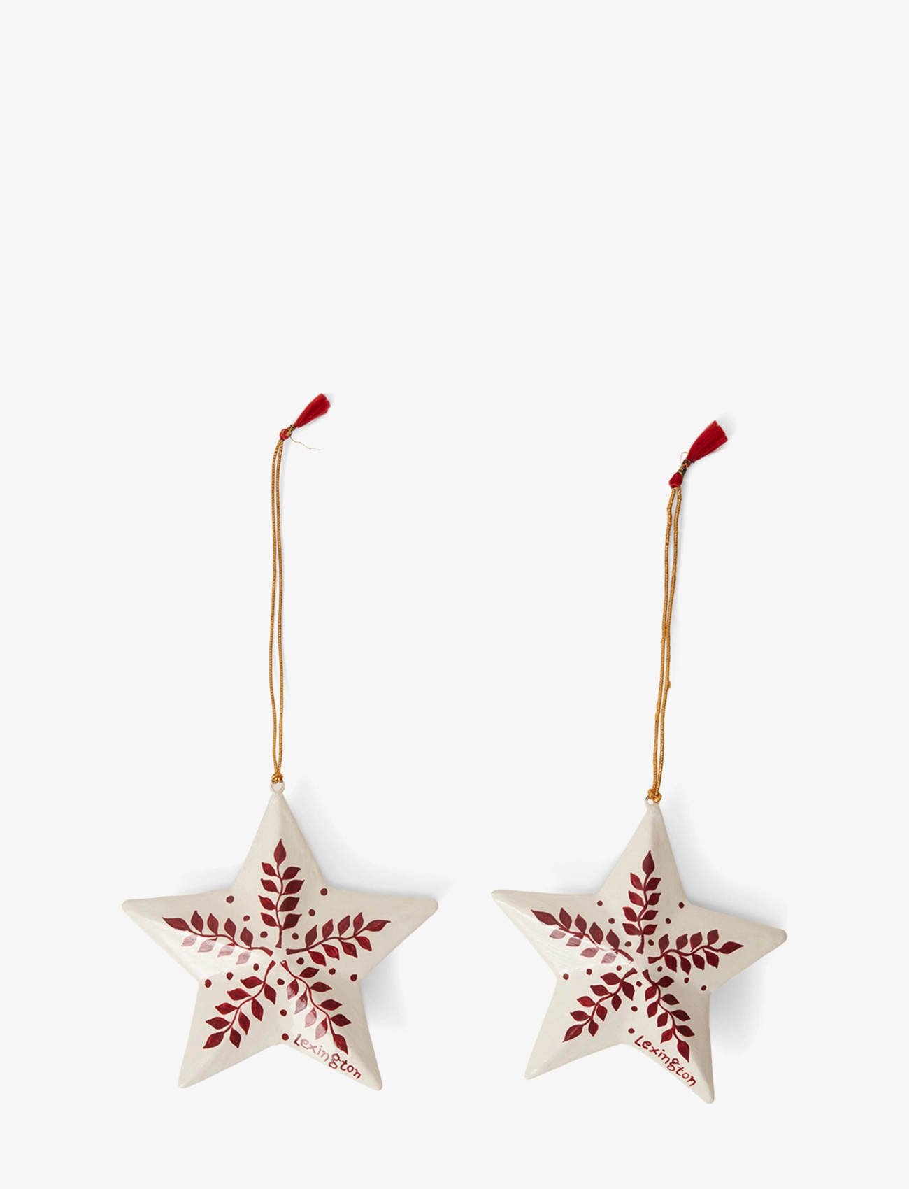 Papier Maché Star Christmas Ornament (set of 2) - WHITE/RED