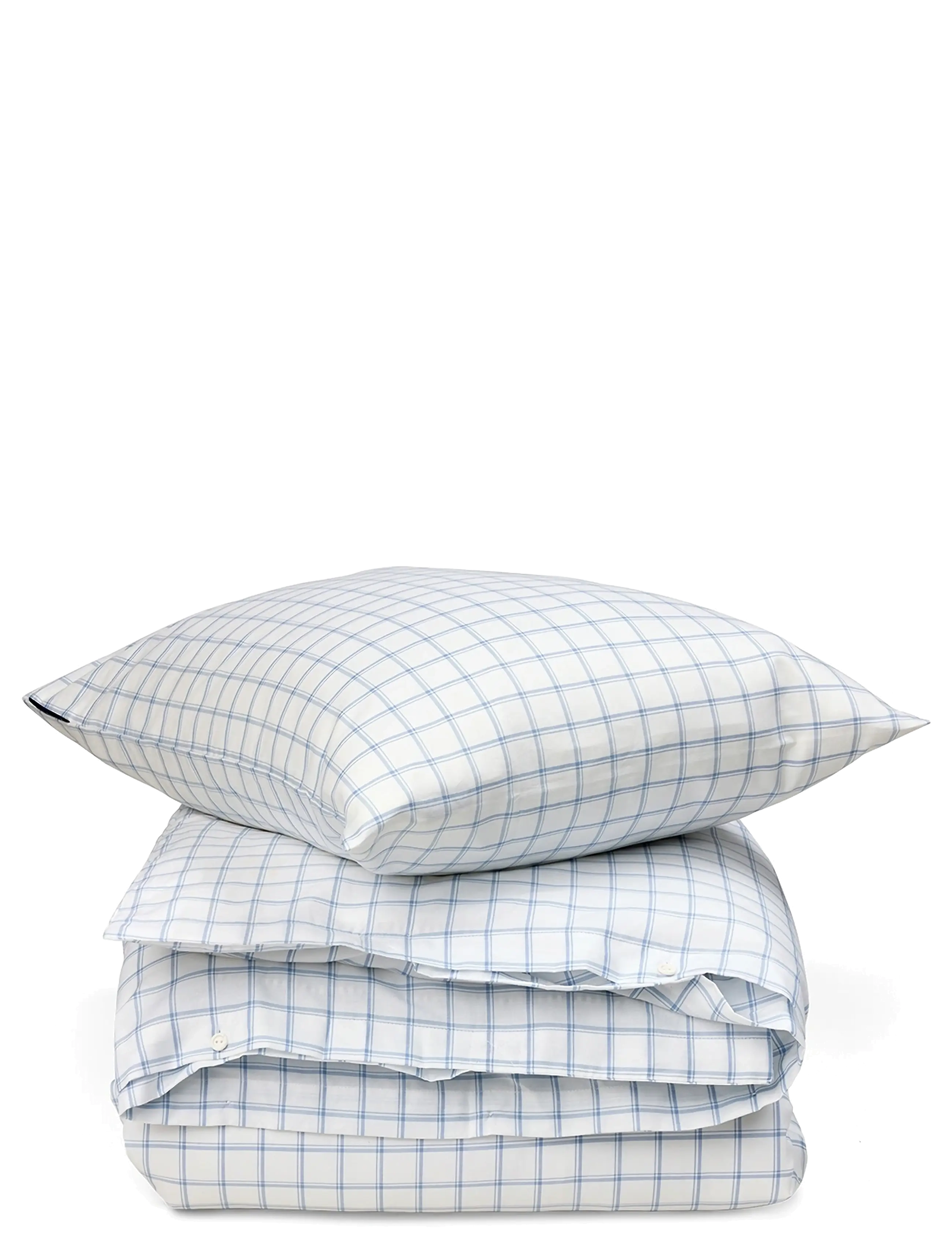 Lexington Home White/Blue Check Lyocell/Cotton Oxford Bed Set - Tekstiler - WHITE/BLUE / white