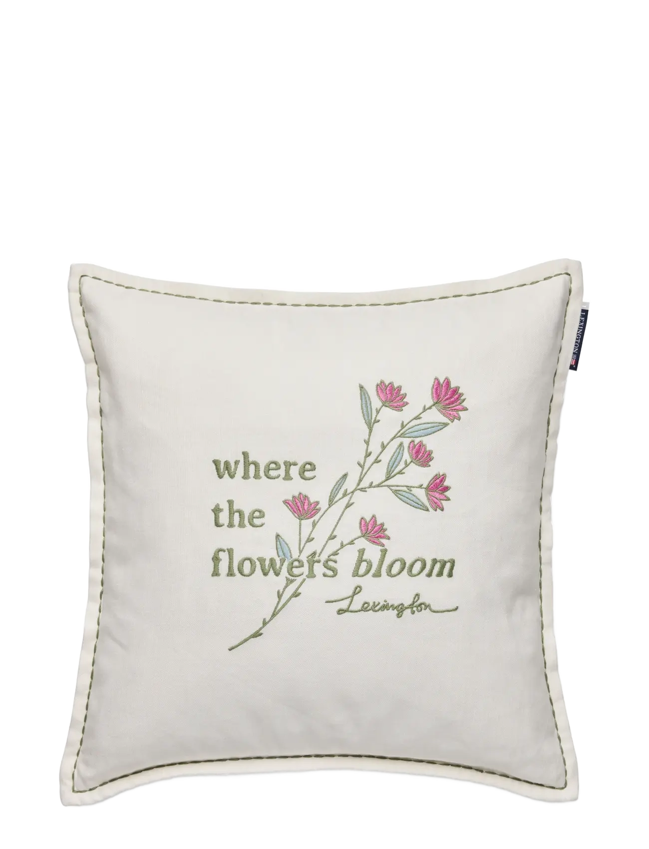 Lexington Home Flowers Bloom Linen/Cotton Pillow Cover - Textiles - WHITE/EUCALYPTUS/PINK / white