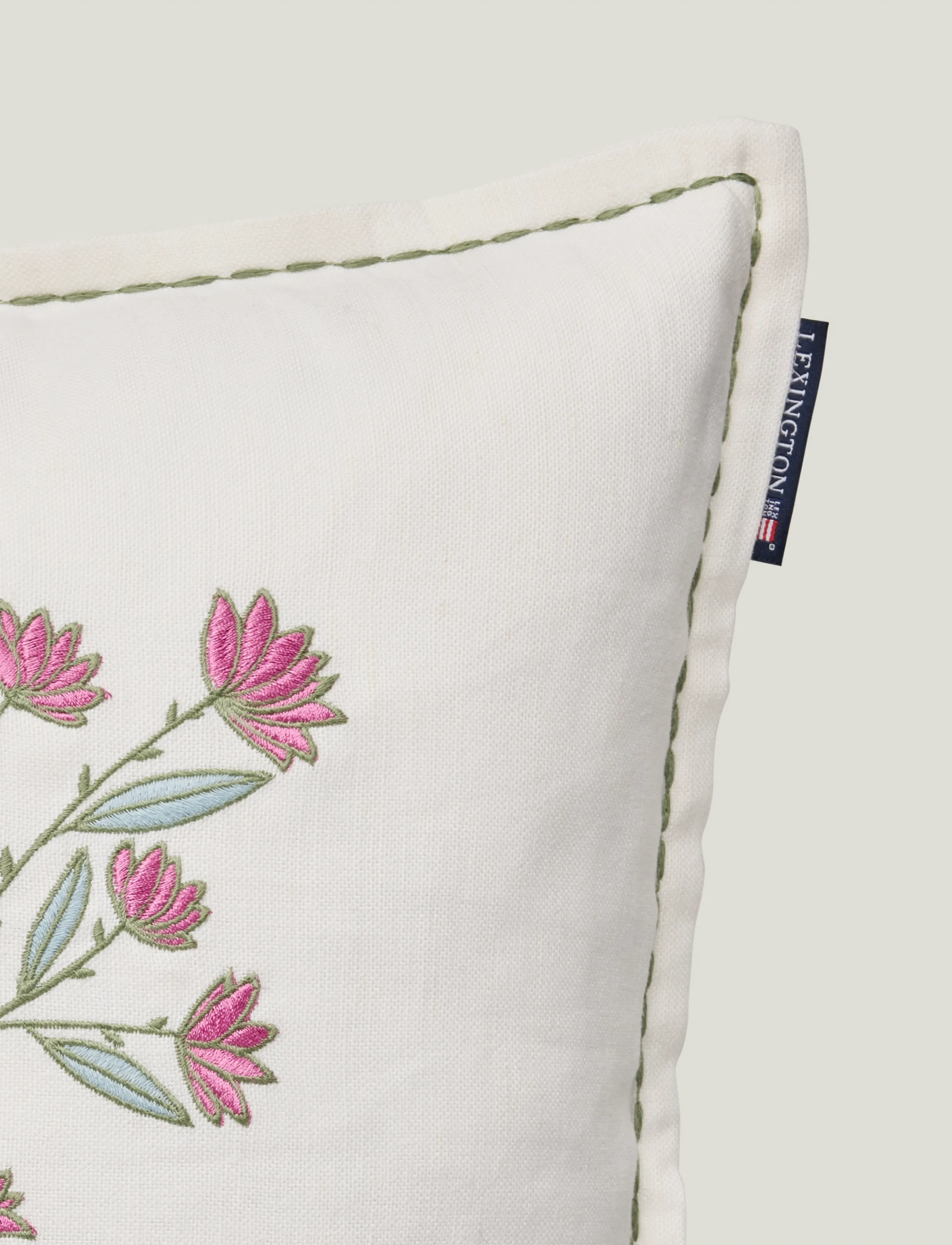 Lexington Home - Flowers Bloom Linen/Cotton Pillow Cover - cushion covers - white/eucalyptus/pink - 2