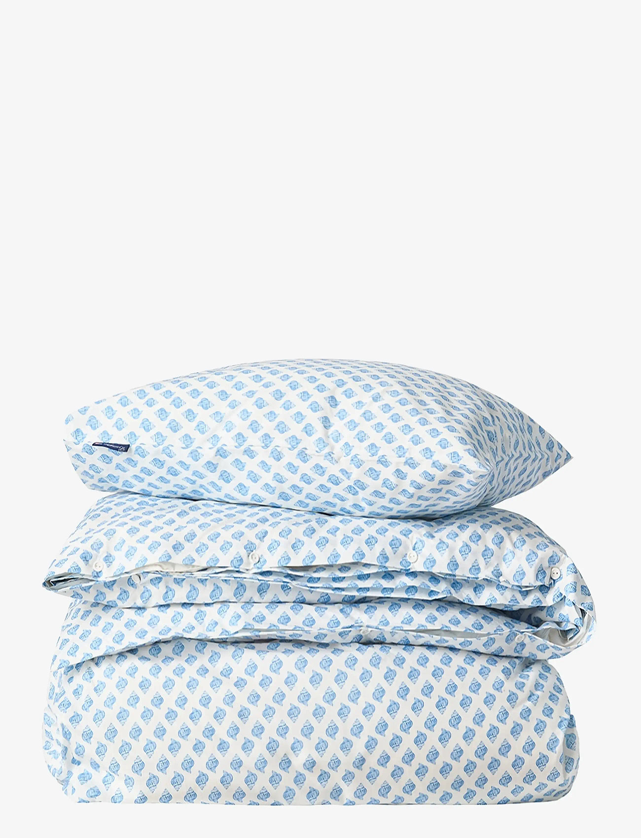 Lexington Home - White/Blue Shell Printed Cotton Poplin Bed Set - påslakanset - white/blue - 0