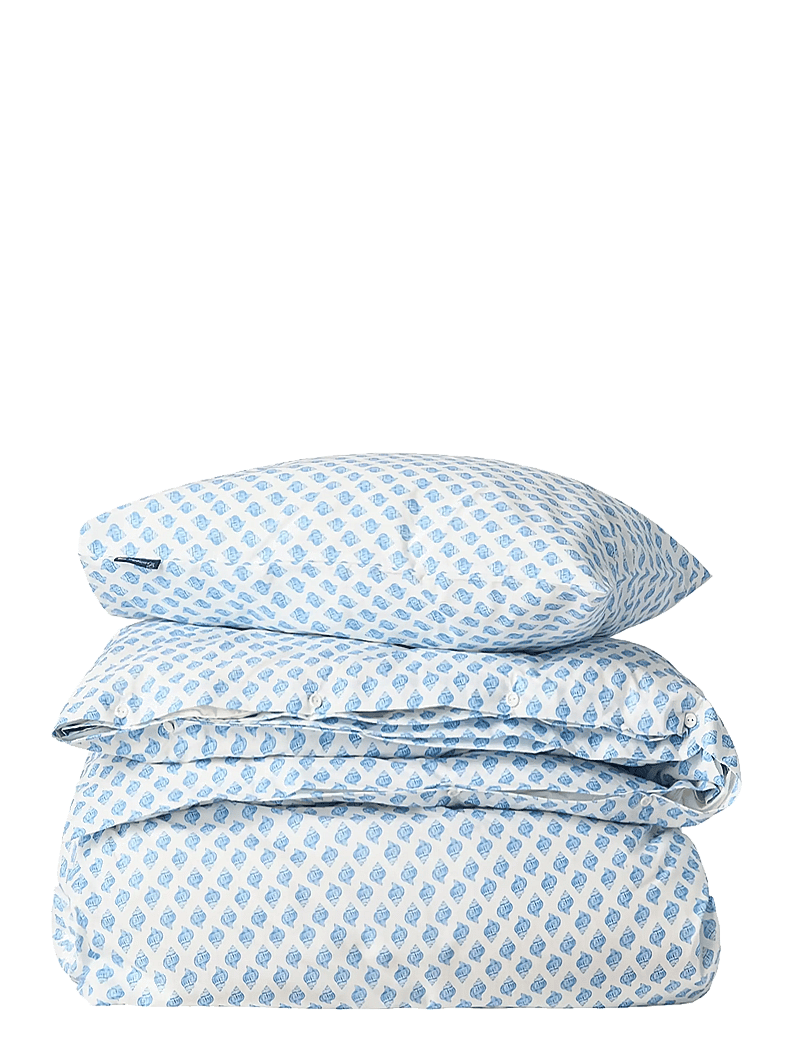 Lexington Home - White/Blue Shell Printed Cotton Poplin Bed Set - påslakanset - white/blue - 0